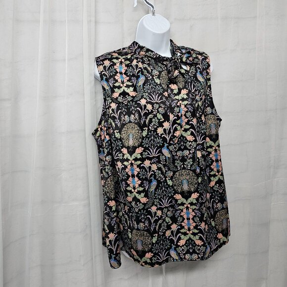 Modcloth Tank Peacock Art Deco Black Whimsigoth Goth Boho Floral 1X - Picture 3 of 11